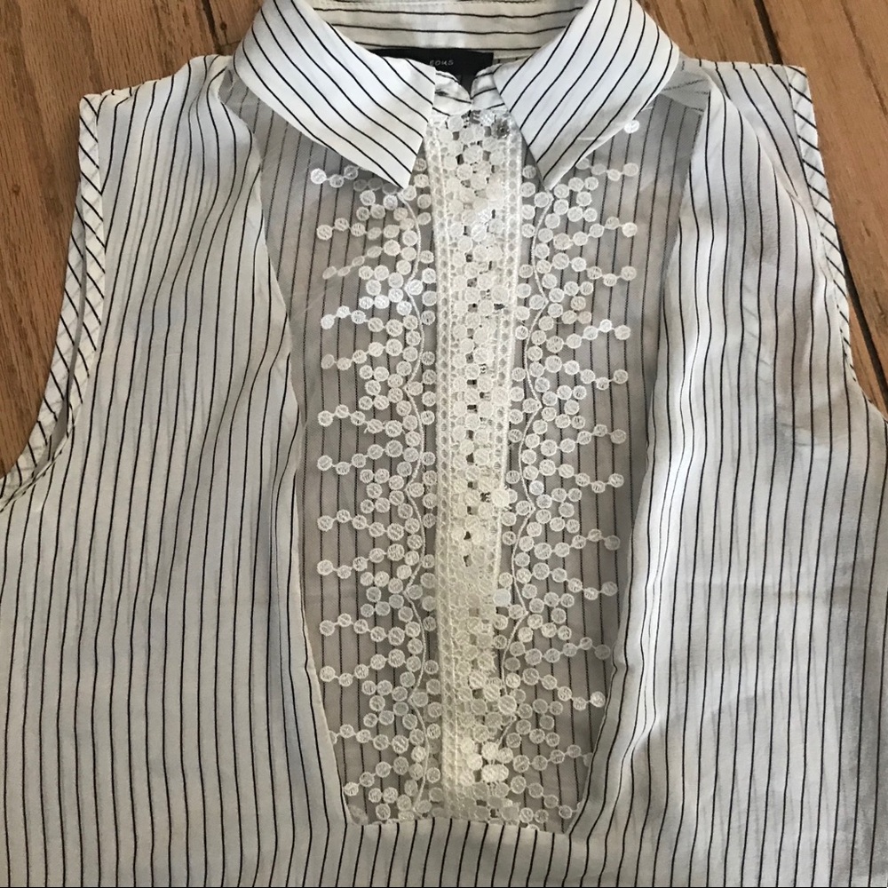 Silk Sleeveless Shirt with Lace Front Panel